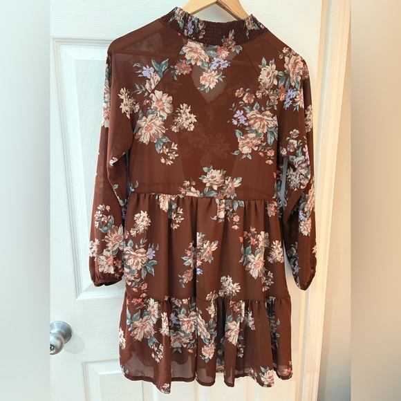 American Eagle long sleeve brown floral mini dress size xs - Picture 8 of 14
